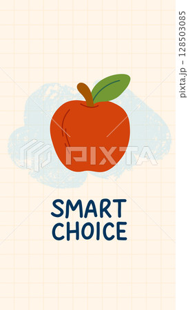 Vector illustration of red apple with hand lettering Smart Choice. Perfect for school-themed projects, teacher appreciation, educational content, healthy eating campaigns, and classroom posters. Vector illustration of red apple with hand lettering Smart Choice. Perfect for school-themed projects, teacher appreciation, educational content, healthy eating campaigns, and classroom posters. 128503085