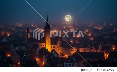 満月に照らされる街 128503295