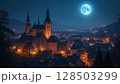 満月に照らされる古城 128503299