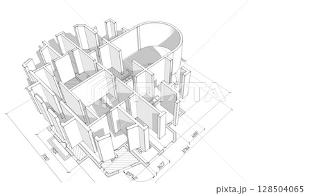 Architectural plan .House plan project .Engineering design .Industrial construction of houses .3D image. Architectural plan .House plan project .Engineering design .Industrial construction of houses .3D image. 128504065