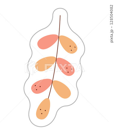 Sticker with an abstract branch with berries. Color hand drawn clipart illustration. 128504082