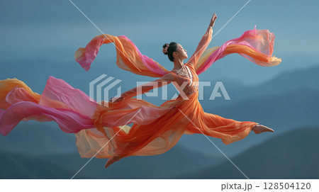 大自然を舞台に：躍動するダンサーのポートレート 128504120