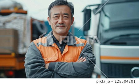 Confident Male Truck Driver Portrait Confident Male Truck Driver Portrait 128504201