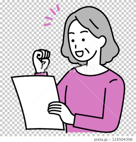 一位老婦人高興地看著文件 一位老婦人高興地看著文件 128504306
