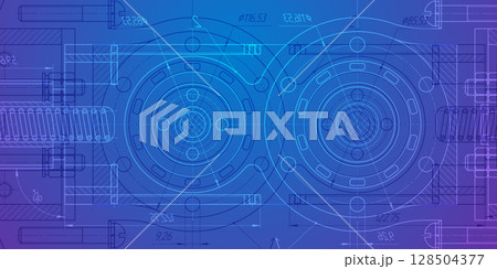 Mechanical Engineering background .Rotating gears.Technology banner.Technical drawing .Vector illustration. 128504377