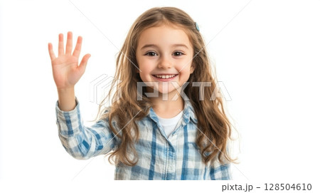 Happy Little Girl Waving Hello 128504610