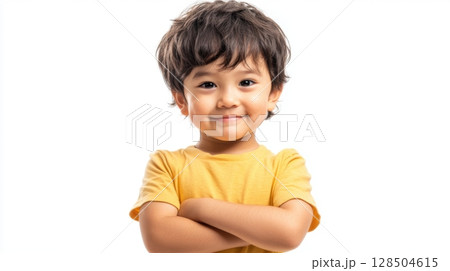 Happy Toddler Boy Smiling with Arms Crossed 128504615