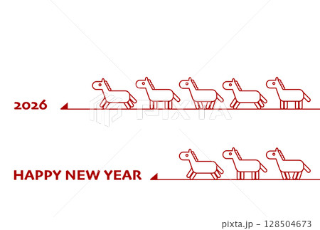 馬アイコンと矢印の2026年午年年賀状イラスト 馬アイコンと矢印の2026年午年年賀状イラスト 128504673