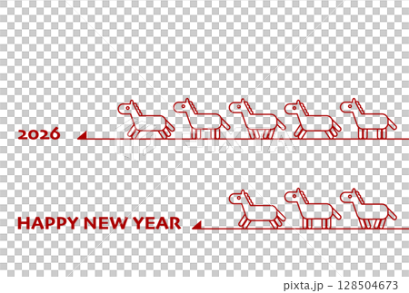 馬アイコンと矢印の2026年午年年賀状イラスト 馬アイコンと矢印の2026年午年年賀状イラスト 128504673