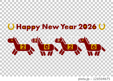 2026 Year of the Horse New Year's card illustration with running horse icon 128504675