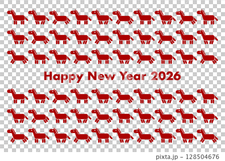 2026 Year of the Horse New Year's card illustration with a red horse pattern 128504676