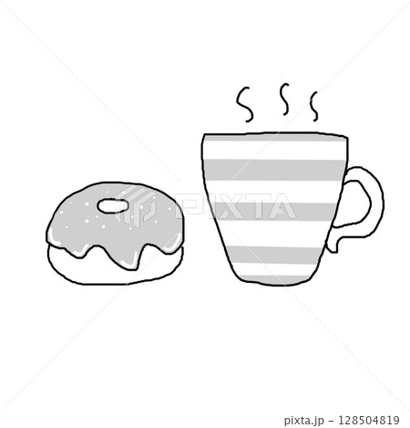 コーヒーとドーナツ モノクロ コーヒーとドーナツ モノクロ 128504819