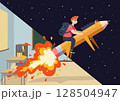Student flying on a pencil rocket. Education concept. Flat design vector illustration. 128504947