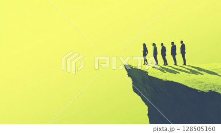 business people on cliff edge risk leadership team corporate 128505160