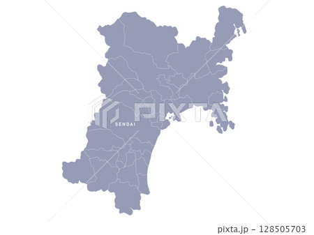 グレー色の宮城県の行政区分付き地図 グレー色の宮城県の行政区分付き地図 128505703