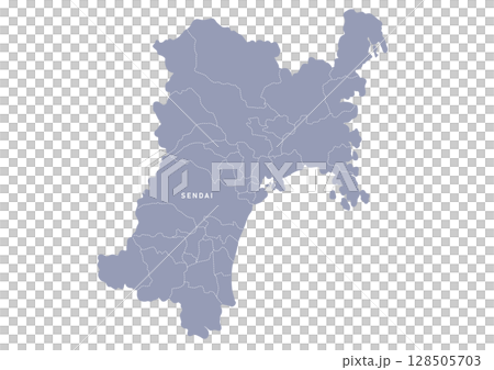 グレー色の宮城県の行政区分付き地図 グレー色の宮城県の行政区分付き地図 128505703