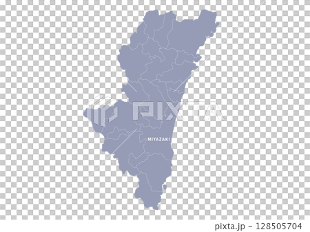 宮崎縣灰色地圖，標示行政區劃 128505704
