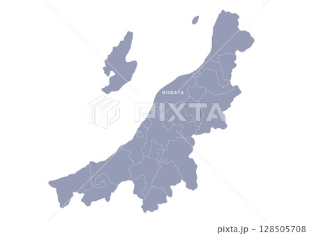 グレー色の新潟県の行政区分付き地図 グレー色の新潟県の行政区分付き地図 128505708