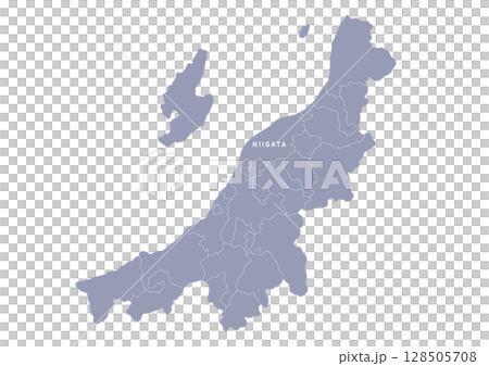Map of Niigata prefecture in gray with administrative divisions 128505708