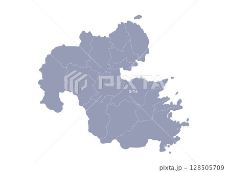 グレー色の大分県の行政区分付き地図 グレー色の大分県の行政区分付き地図 128505709