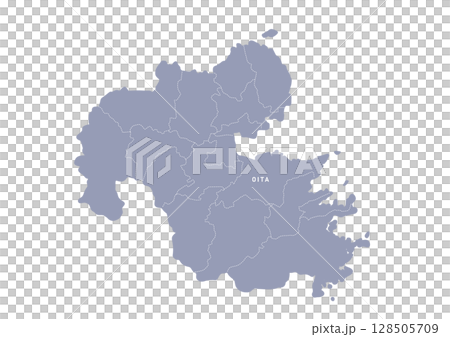 グレー色の大分県の行政区分付き地図 グレー色の大分県の行政区分付き地図 128505709