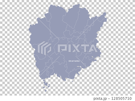 Map of Okayama prefecture in gray with administrative divisions 128505710