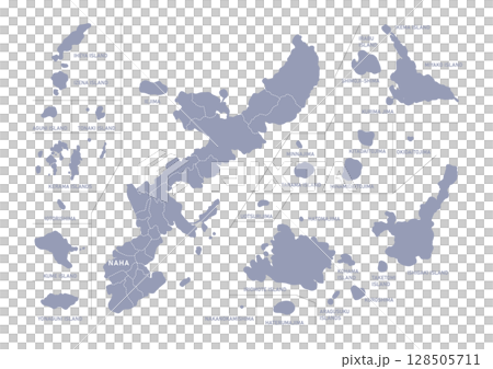 Map of Okinawa prefecture with administrative divisions in grey (English) 128505711
