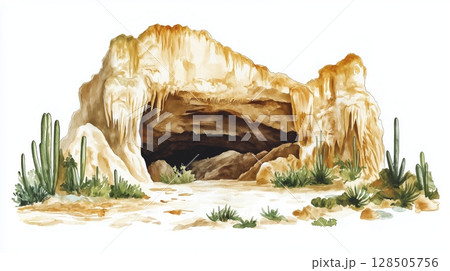 Carlsbad Caverns National Park. Carlsbad Caverns National Park hand drawn watercolor illustration Carlsbad Caverns National Park. Carlsbad Caverns National Park hand drawn watercolor illustration 128505756