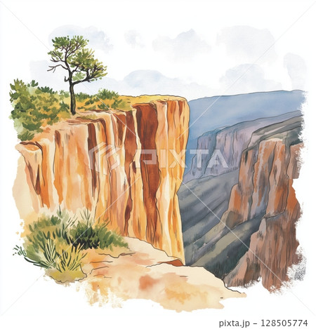 Copper Canyon. Copper Canyon hand drawn watercolor illustration 128505774