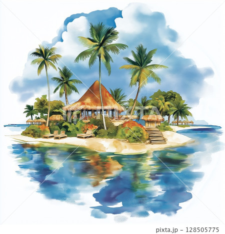 Cozumel Island. Cozumel Island hand drawn watercolor illustration Cozumel Island. Cozumel Island hand drawn watercolor illustration 128505775