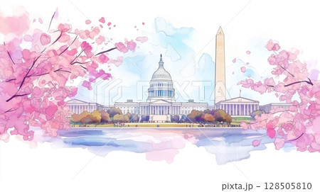 Washington D.C.. Washington D.C. hand drawn watercolor illustration Washington D.C.. Washington D.C. hand drawn watercolor illustration 128505810