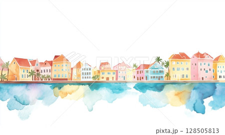 Willemstad. Willemstad hand drawn watercolor illustration 128505813