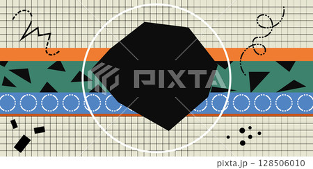 Abstract geometric memphis style vector background. Collage style vector design for web page, banner, poster, social media. Abstract geometric memphis style vector background. Collage style vector design for web page, banner, poster, social media. 128506010