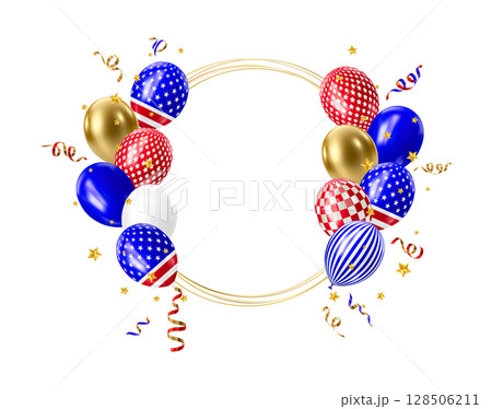 Realistic 3D balloons in USA colors and flags 128506211