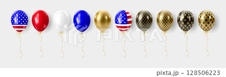 Realistic 3D balloons in USA colors and flags 128506223