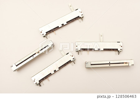 Slider potentiometers. Variable resistors. Devices for voltage changes. Slider potentiometers. Variable resistors. Devices for voltage changes. 128506463