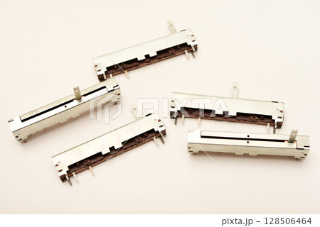 Slider potentiometers. Variable resistors. Devices for voltage changes. Slider potentiometers. Variable resistors. Devices for voltage changes. 128506464