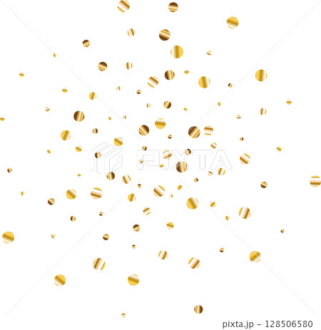 Confetti explosion. Golden serpentine ribbons frame design 128506580