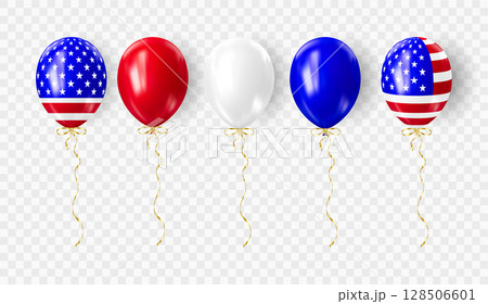 Realistic 3D balloons in USA colors and flags 128506601