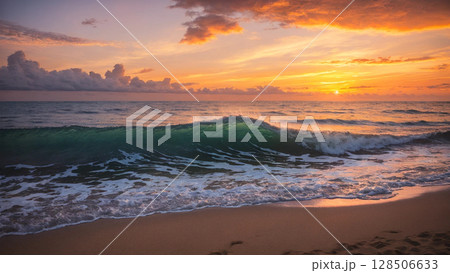 美しい海岸の夕日 128506633
