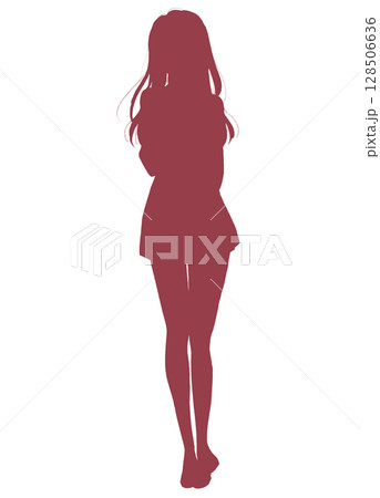 もじもじする女子学生　夏服　シルエット 128506636