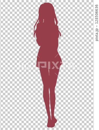もじもじする女子学生　夏服　シルエット 128506636
