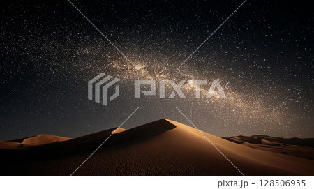 無限の宇宙を感じさせる、広大な砂漠の星空 128506935