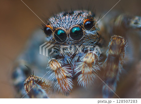 A Close-up picture of a Jumping Spider portrait Captured in Nature 128507283