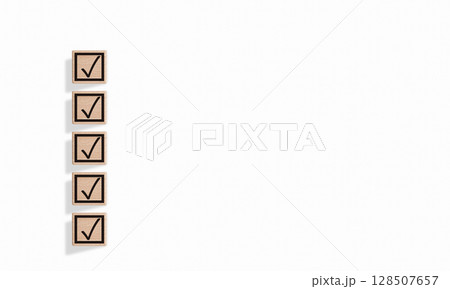 Wooden Blocks with Checkmarks on Red Background for Organization Goals 128507657