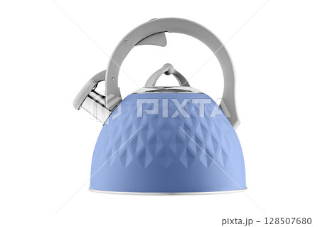kettle with whistle, matte Blue color, with rhombus texture on isolated and white background kettle with whistle, matte Blue color, with rhombus texture on isolated and white background 128507680