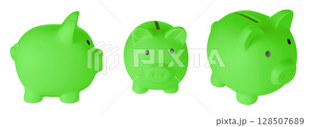 Set Piggy bank pig Green color on isolated white background Set Piggy bank pig Green color on isolated white background 128507689