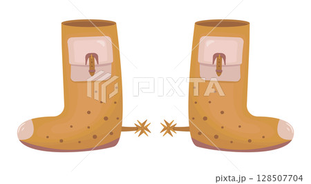 Cowboy boots with spurs, color vector illustration in boho style 128507704