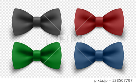 Vector 3d Realistic Bow Tie Icon Set. Elegant Classic Accessory for Men, Formal Attire, Wedding Style, Realistic Fashion Icons. Colorful Neckties Collection for Business and Special Occasion Design 128507797