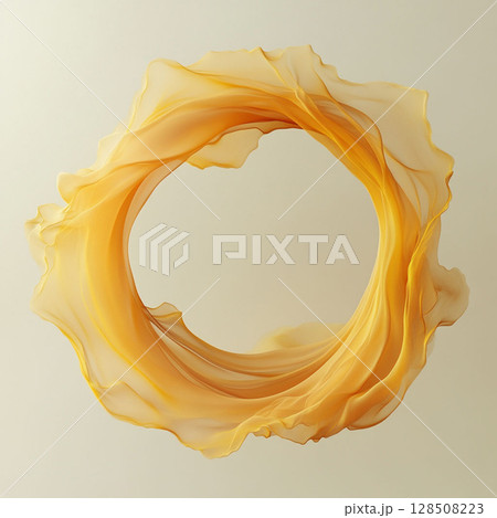Light wavy golden fabric in the shape of a ring, abstraction. Generative AI 128508223